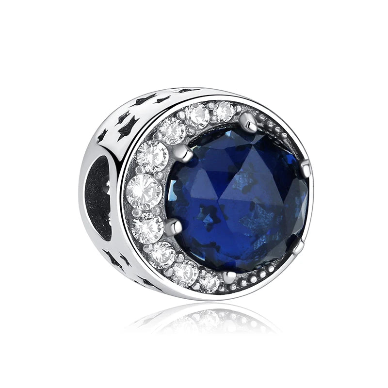 New Original 925 Sterling Silver Charms Star Moon Blue Crystal Glass Beads Fit Brand Bracelets Necklaces Jewelry For Women