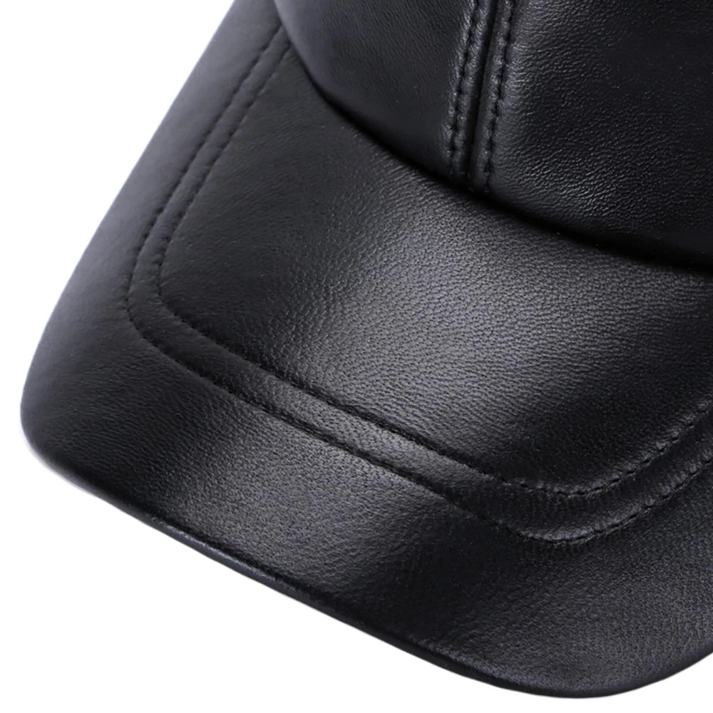 Fashion Cap New Adult Leather Hat Men's Warm Leather Baseball Cap Male Men Outdoor Street Hip Hop Hat Leather Hat Windproof Hat