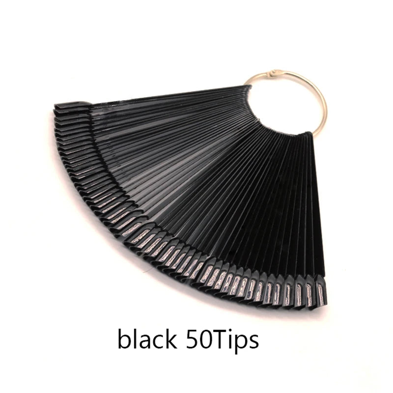 50Pcs False Tips Clear Nature Nail Art Display Oval Fan Style Nail Swatch Polish Stand Tips Practice Manicure Accessories Tool