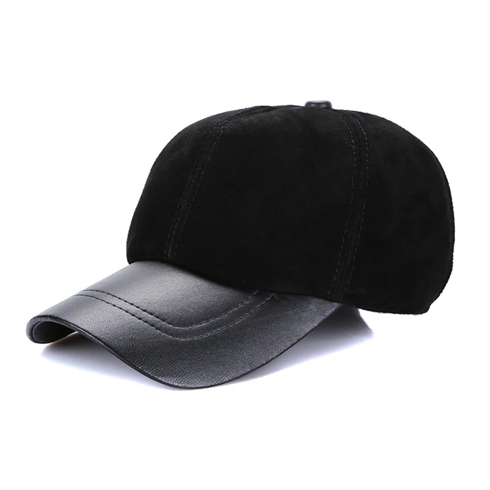 Fashion Cap New Adult Leather Hat Men's Warm Leather Baseball Cap Male Men Outdoor Street Hip Hop Hat Leather Hat Windproof Hat