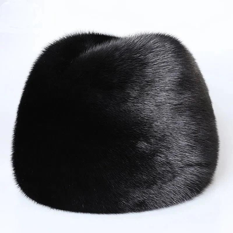 New Sale Luxury Winter Man Top Real Mink Fur Bomber Hat Male Genuine Marten Head Warm Black/Brown Caps Best Gift For Dad Gorras