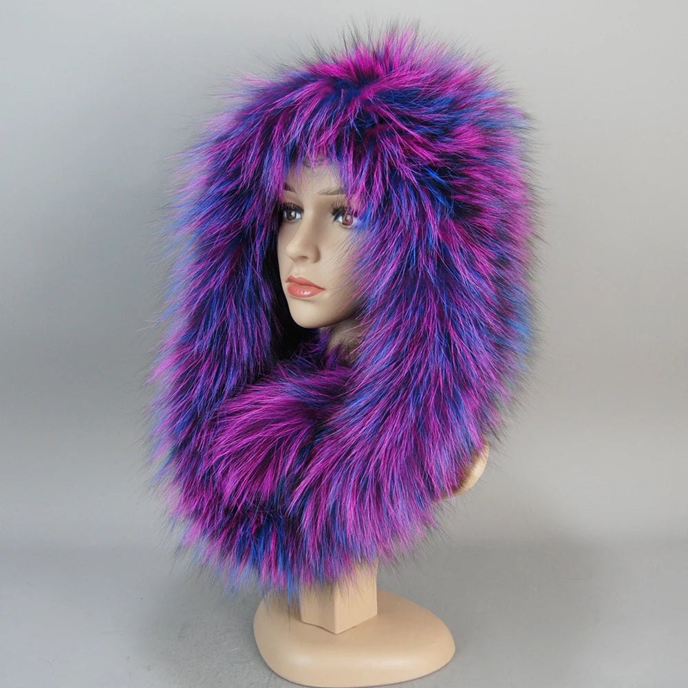 Luxury Knit Genuine Fur Caps Muffler Winter Thick Women 100% Natural Fox Fur Hat Scarves Lady Warm Fluffy Real Fox Fur Hat Scarf