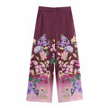2025 Women's Casual Loose Holiday Floral Print Long Pants High Waist Wide Leg Pants Design Comfortable Polyester Fiber