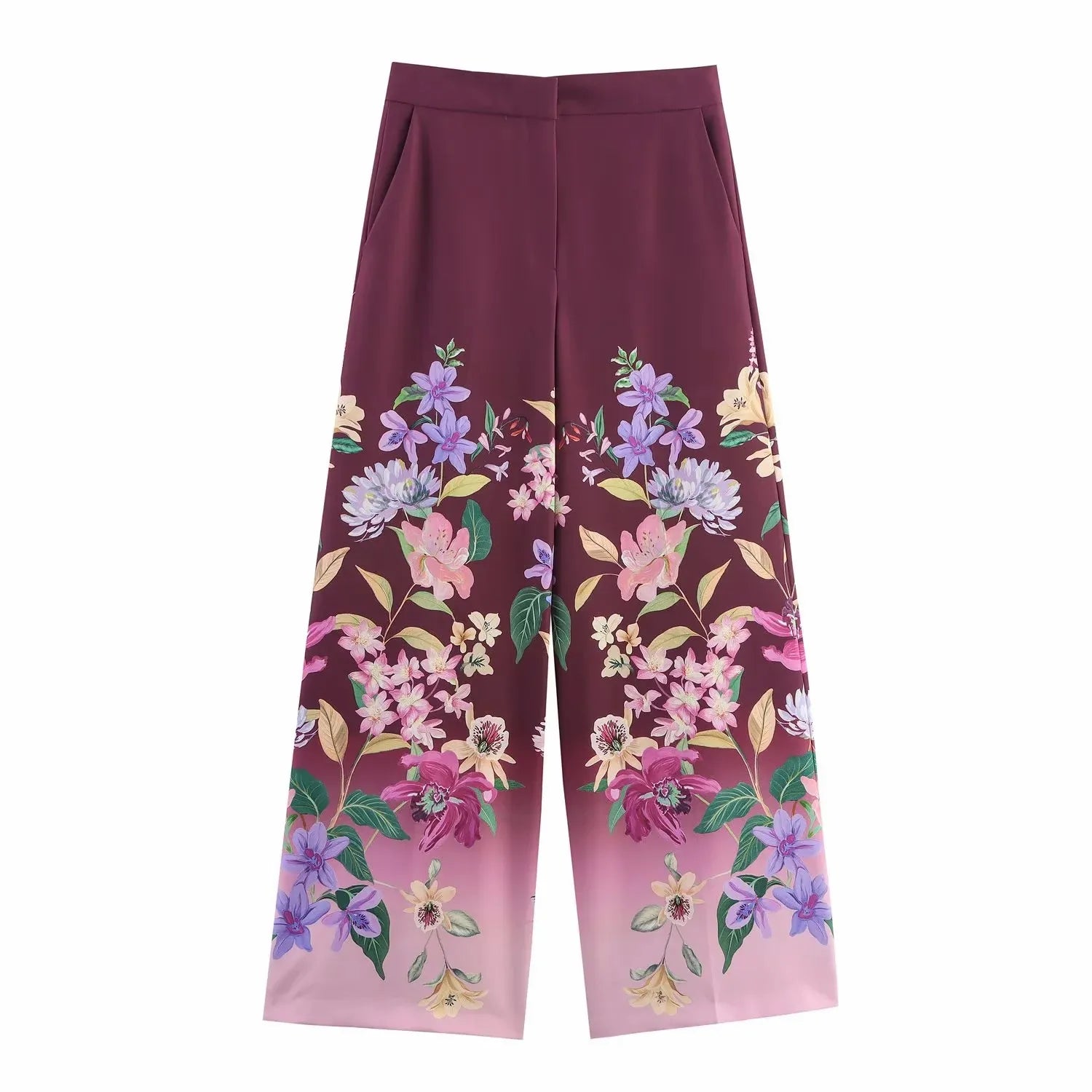 2025 Women's Casual Loose Holiday Floral Print Long Pants High Waist Wide Leg Pants Design Comfortable Polyester Fiber