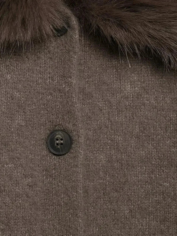 Women Autumn Winter Fashion Fall Vintage Patchwork Faux Fur Lapel Elegant Sweaters Single Breasted Knitwear Female Cardigans