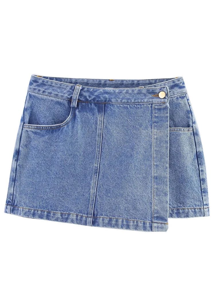 Women's Short Lapel Denim Shirt + Irregular Fashion Short Skirt Pants Vintage Casual Denim Suit Commuter High Street Suit