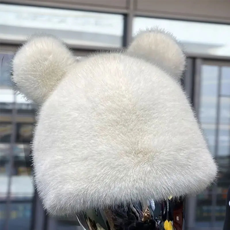 Winter Luxury Faux Mink Fur Beanies Caps Women's Earmuffs Fashion Warm Cap Berets Faux Mink Fur Brim 2025 Fashion Warmer Cap