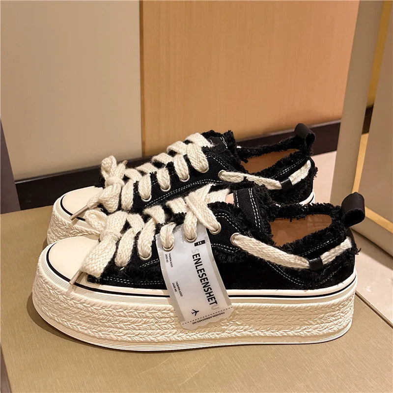 Womens Style Breathable Floral Canvas Shoes Autumn Thick Platform All-match Student Sneakers Zapatillas Mujer