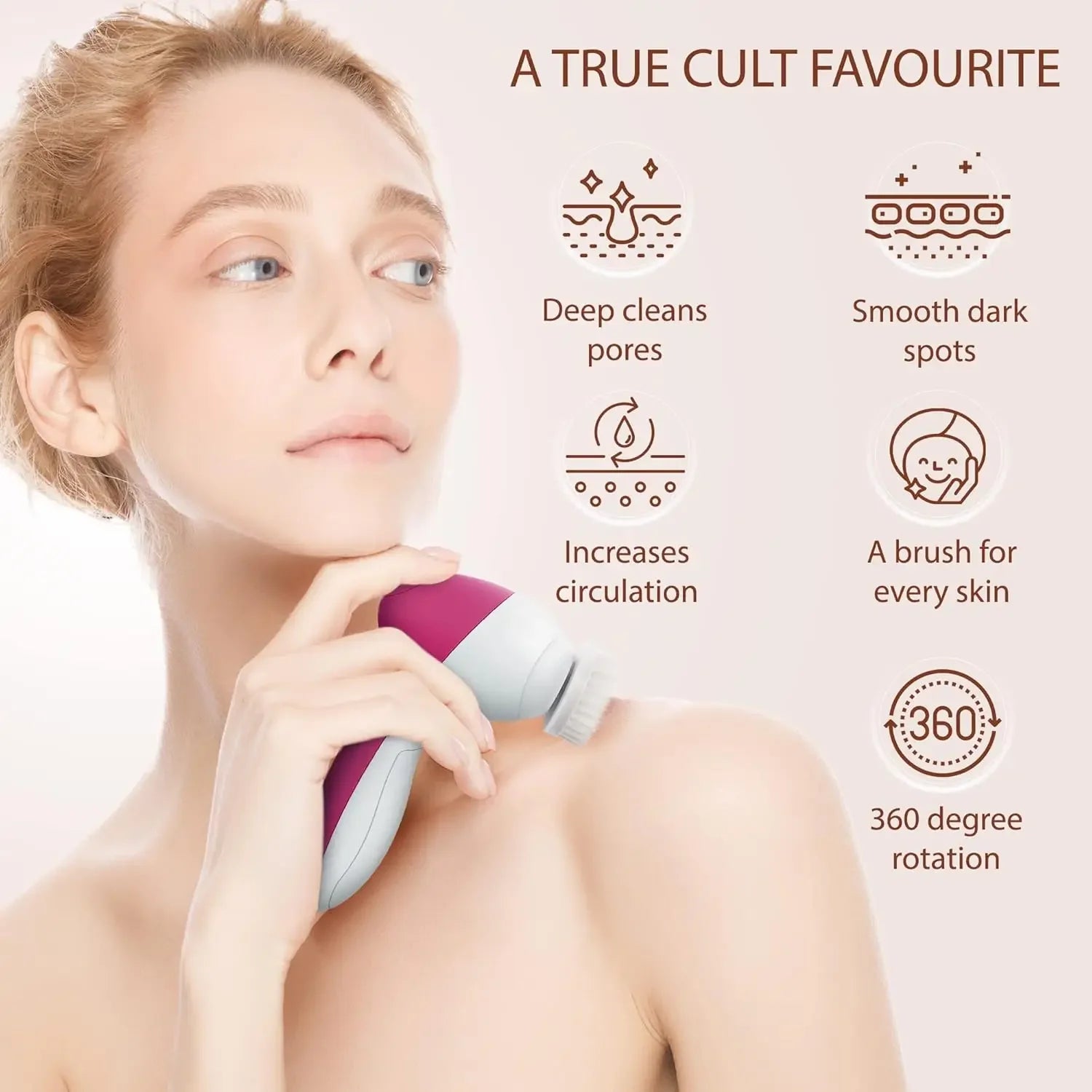 7-in-1 Electric Exfoliating Facial Cleansing Brush for Deep Cleansing and Massaging, with 7 Replaceable Brush Heads.