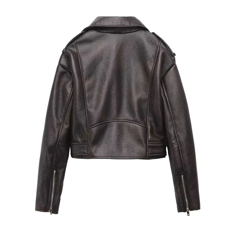 2025 Light Faux Spring Autumn Women Retro Short Soft Leather Jacket Vintage Female Belt Zipper Coat Moto Biker Outwear Tops