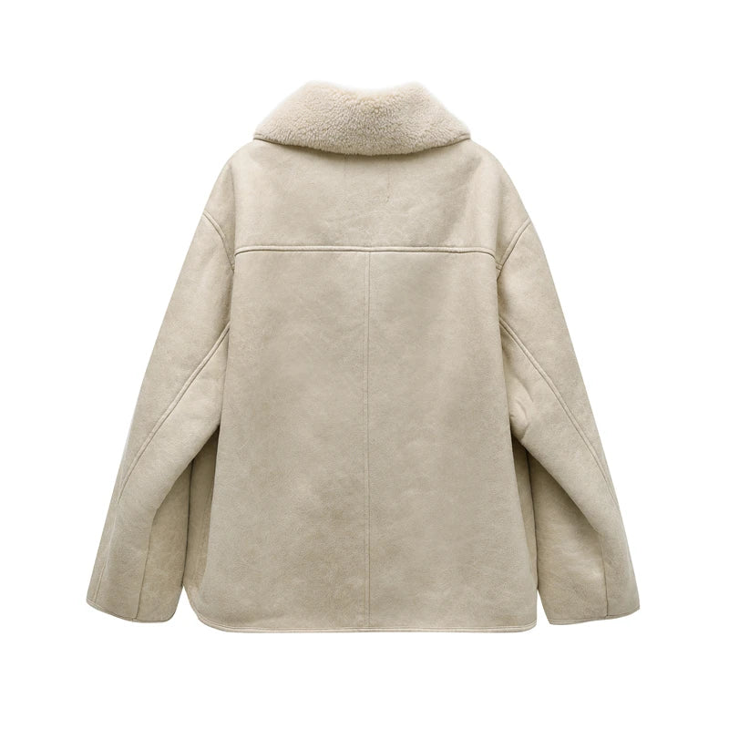 2025 High Quality Winter Women Vintage Long Sleeve Warm Faux Fleece Jacket Coat Female Casual Solid Pocket Outwear Tops