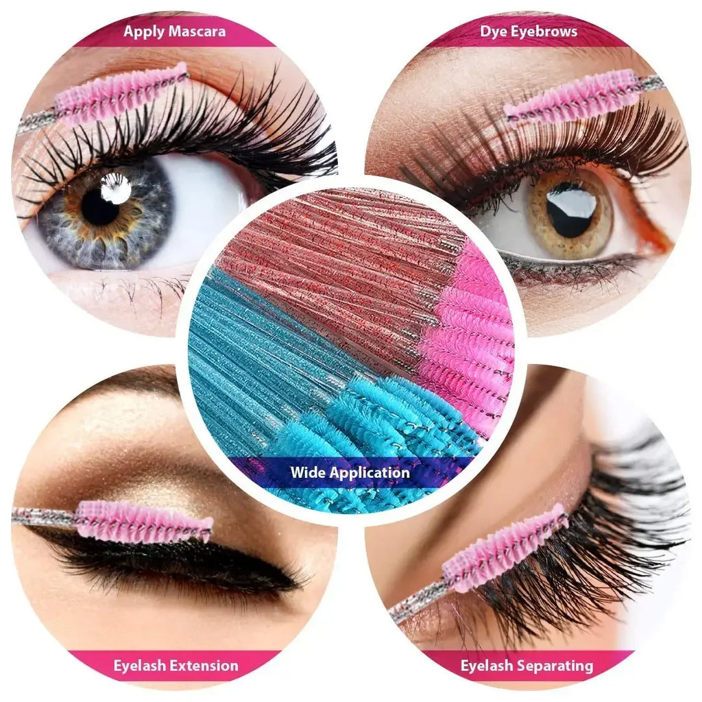 Disposable Eyelash Brush – Crystal Handle Portable Eyebrow & Lash Brush (50-100/Pack), Eyelash Extension Spiral Lash Comb