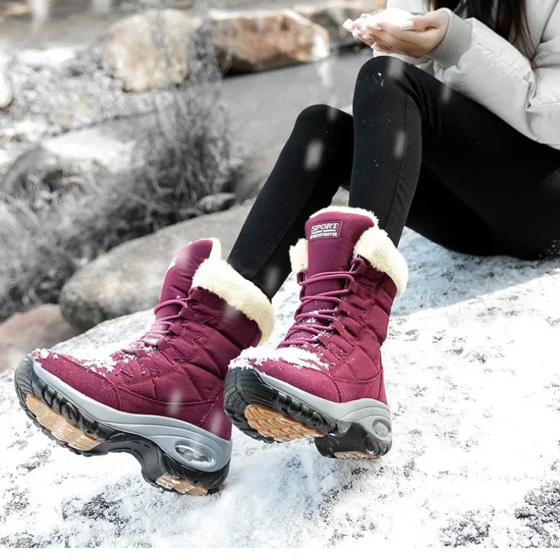 Women Thigh High Boots Platform Fur Warm Snow Boots Winter Shoes Waterproof Slip on Women Comfortable Outdoor Ankle Hiking Boots