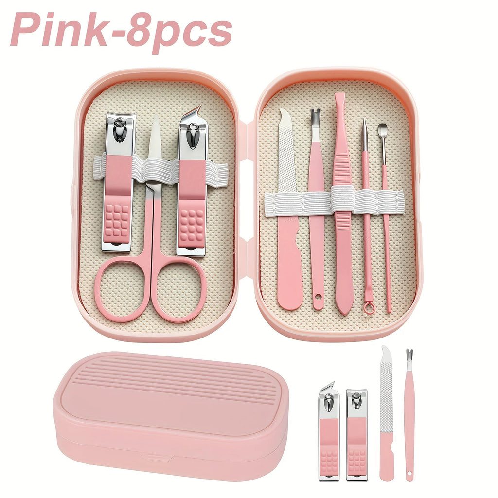 8pcs Manicure Foot Care Kit Including Nail Clippers and Trimming Tools with Portable Storage Box