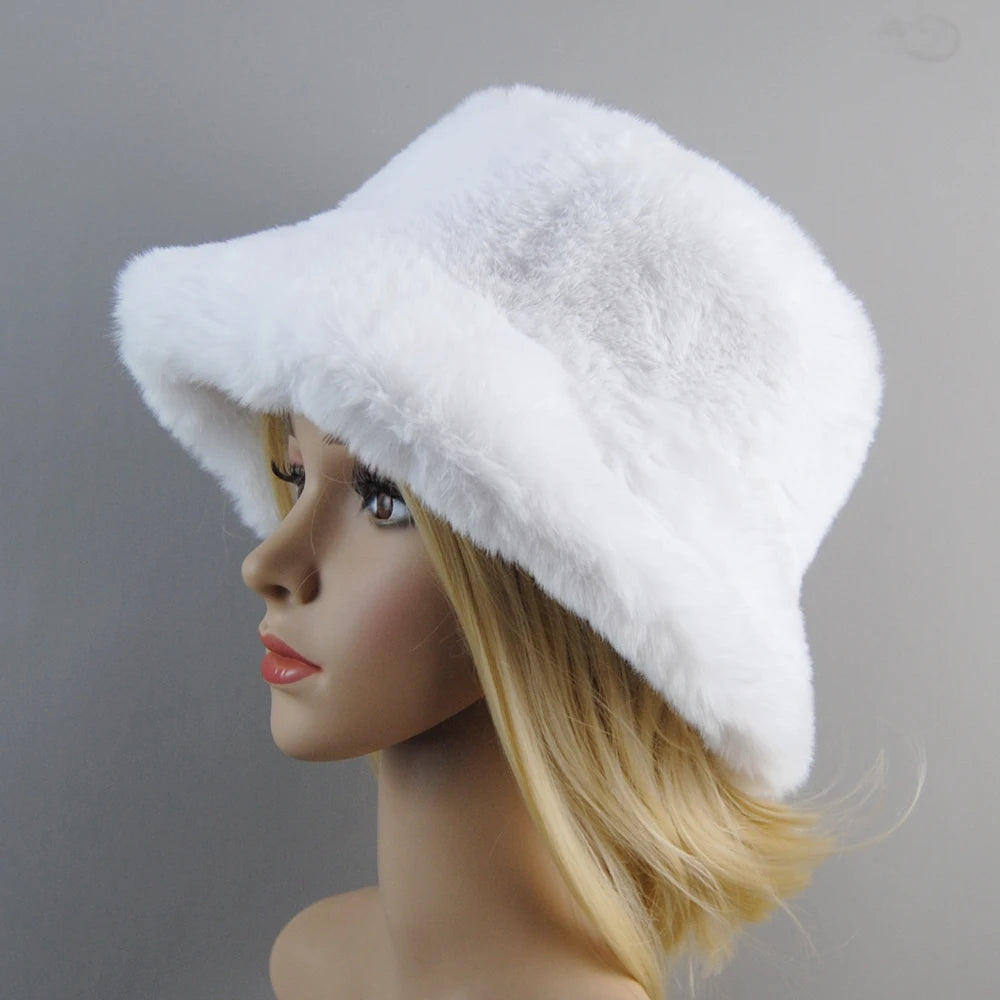New Fake Rabbit Fur Hats Super Soft Women Winter Hat Cotton Lining Warm Russian Ski Beanies Plush Solid Color Fashion Casual Cap