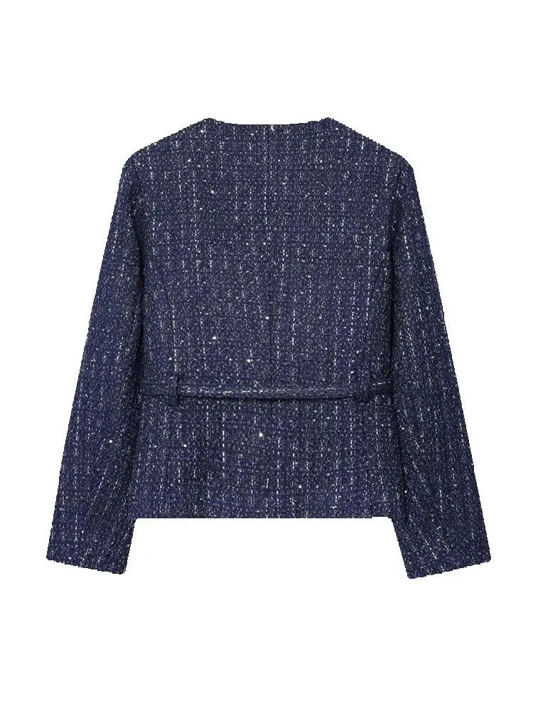 Gold Button Decoration Jacket for Women Summer Short Sleeved Textured Coat Fashion Cropped Coat Tops