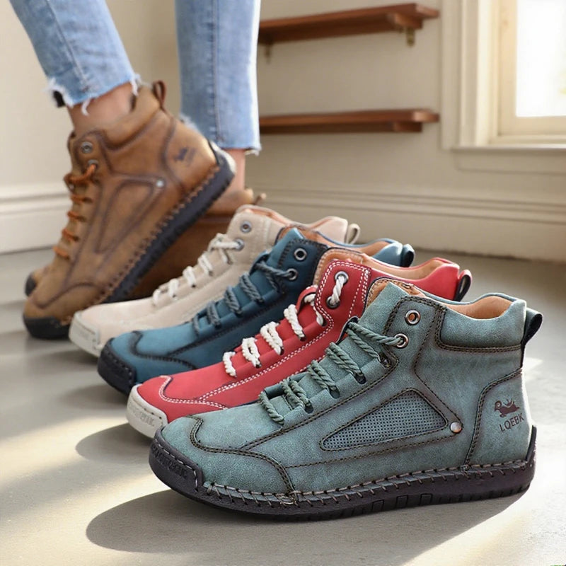 Shoes for Women Large Size Leather Boots Fashion Women's Ankle Boots Handmade Stitching New Flat Casual Shoes New Sneakers Women