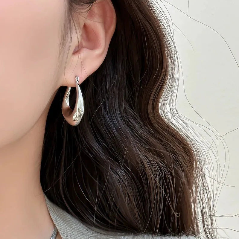 BF CLUB 925 Sterling Silver Earrings For Women Trendy Simple Oval Hollow Earring Jewelry Prevent Allergy Party Accessories