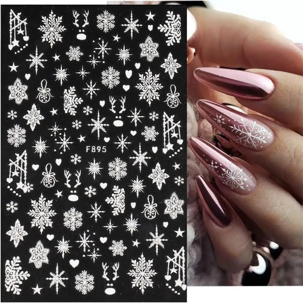 New Winter Snowflake Nail Stickers, White Snow Christmas New Year Self-Adhesive Nail Decals, DIY Nail Art Decor