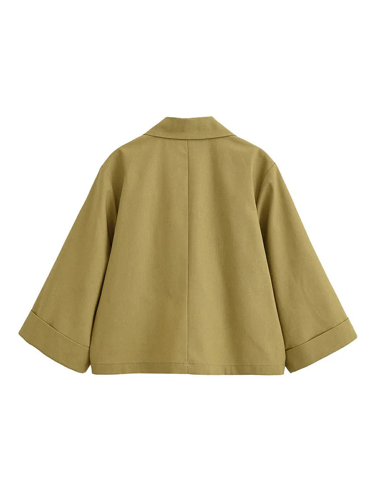 Women Vintage Elegant Short Blazer Pockets Fashion 2025 Autumn Double Breasted Chic Streetwear Mujer Fall Teacher Outwear