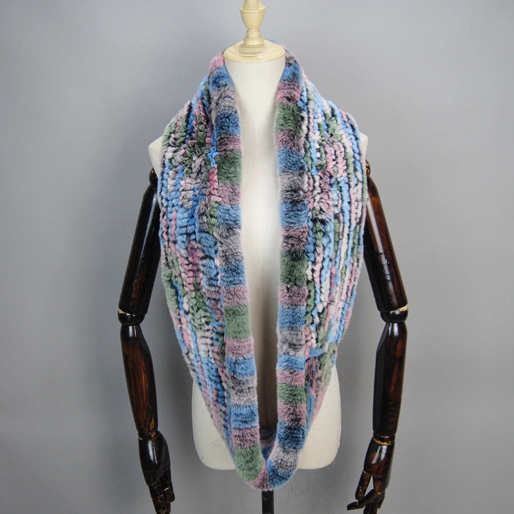 2025 Hot Sale Women New Real Fur Scarf Circle Long Real Fur Scarves Winter Warm Street Fashion Rex Rabbit Fur Muffler