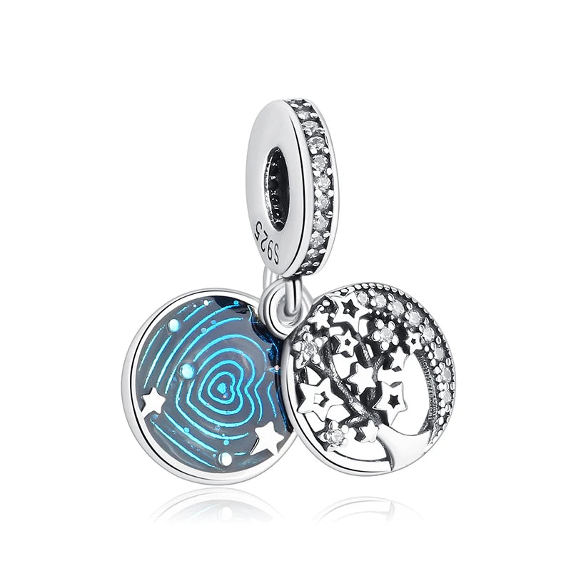 New Original 925 Sterling Silver Charms Star Moon Blue Crystal Glass Beads Fit Brand Bracelets Necklaces Jewelry For Women