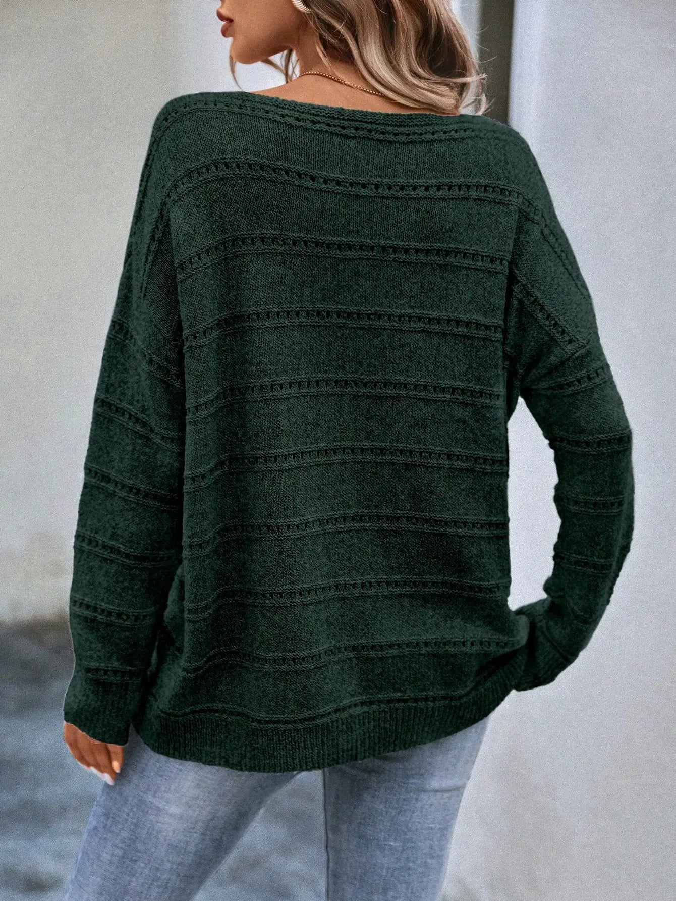 New solid color hollow round neck pullover knitted sweater