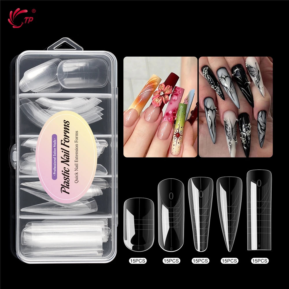 TP 75pcs/150pcs Stiletto Dual Form Nail Acrylic Quick Building Gel Mold Full Cover Extension Upper Mold False Nail Tips Top Form