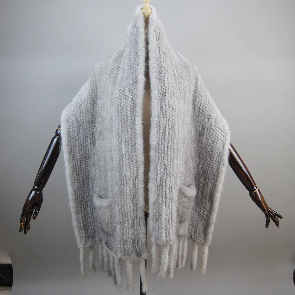 Women's scarf Winter Real Natural Mink Fur Scarf Lady 100% Natural Real Mink Fur Shawl Women Knit Real Mink Fur Pashmina Scarves