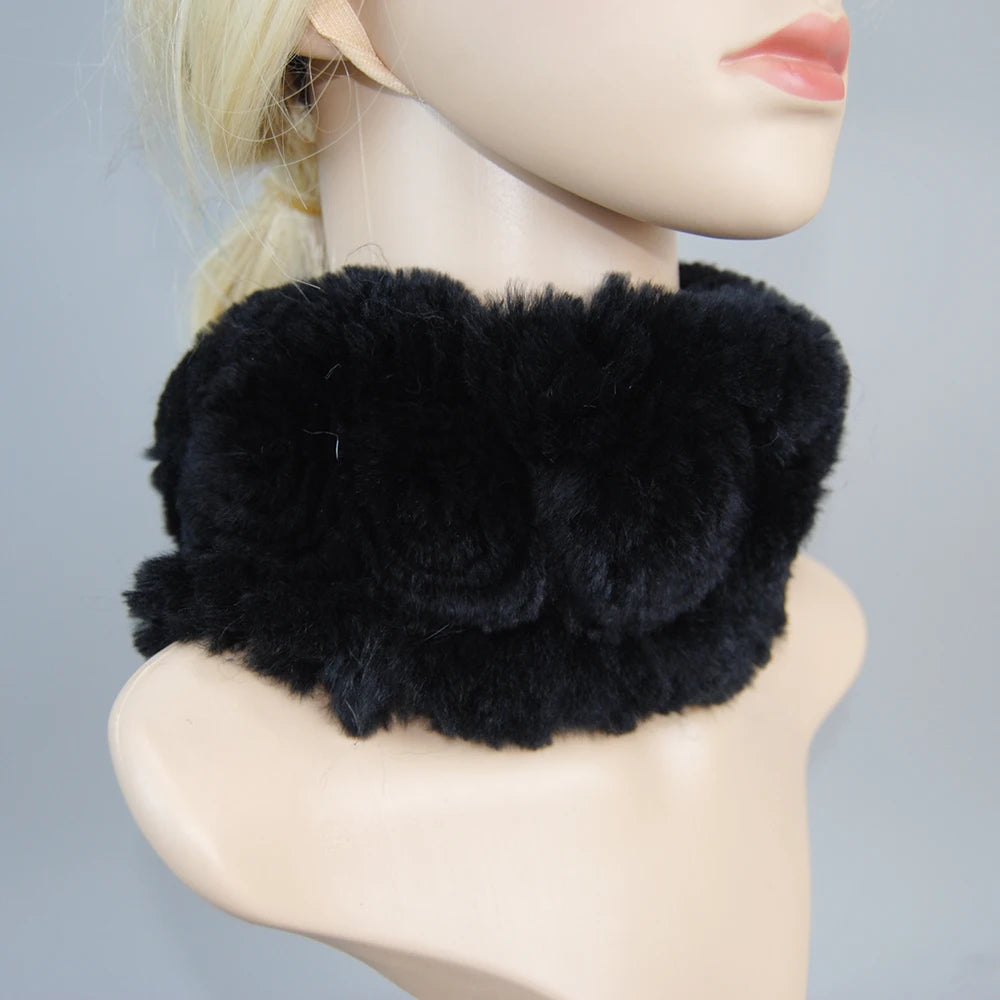 Winter Knitted 100% Natural Fur Hats Scarves Sets Women Warm Real Rex Rabbit Fur Hat Scarf Lady Fashiom Thick Rex Rabbit Fur Hat