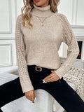 High Neck Knit Sweater - 100% Acrylic Hollow Weave, Loose Fit - Women's Casual Pullover for Fall/Winter
