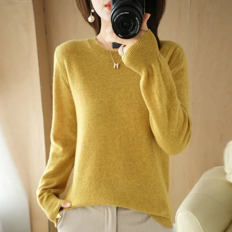 High Quality Pure Colors Spring Autumn Winter European Style Women Fashion Pullovers Knitted Cashmere Wool Sweater Lady Big Size