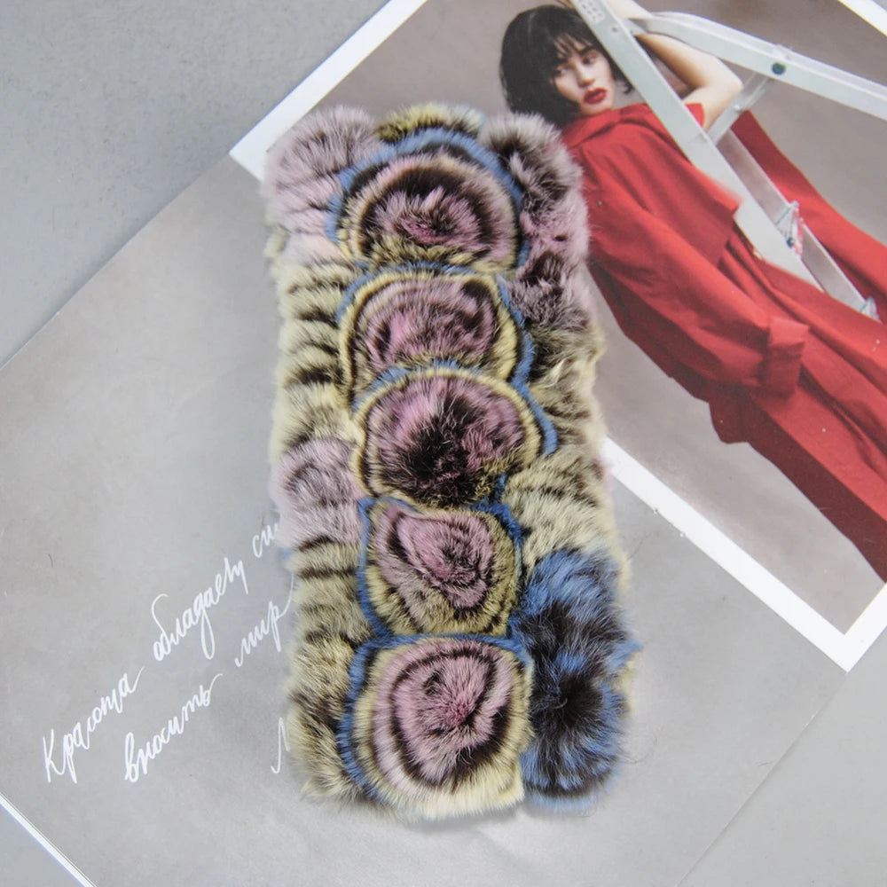 Autumn Winter Lady Real Rex Rabbir Fur Scarf Elastic Real Rex Rabbit Fur Headbands Flowers Natural Rex Rabbit Fur Ring Scarves