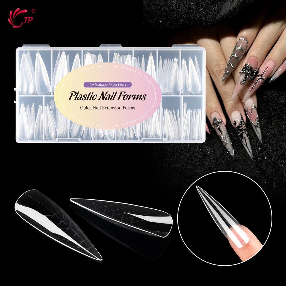 TP 75pcs/150pcs Stiletto Dual Form Nail Acrylic Quick Building Gel Mold Full Cover Extension Upper Mold False Nail Tips Top Form