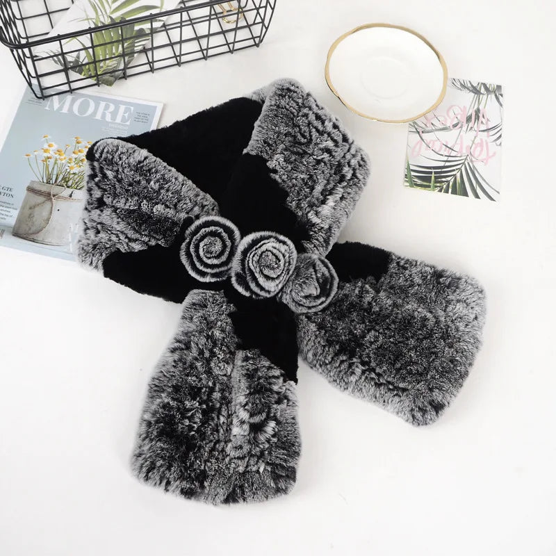 2025 Fashion Lady Genuine Rex Rabbit Fur Scarves Winter Women Real Rex Rabbit Fur Scarf Natural Warm Soft Rex Rabbit Fur Muffler