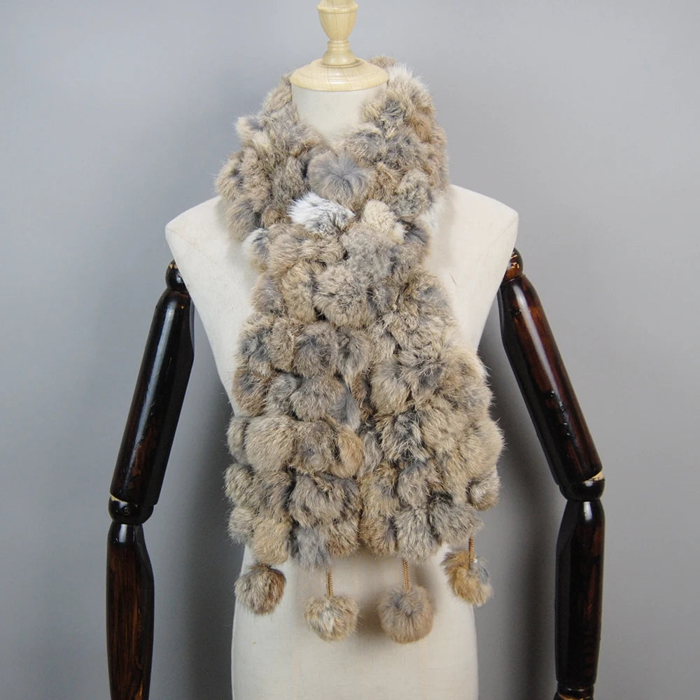 Women Winter Warm Real Rabbit Fur Scarf Hot Sale Natural Rabbit Fur Muffler 2025 Lady 100% Genuine Fur Scarves Wholesale Retail