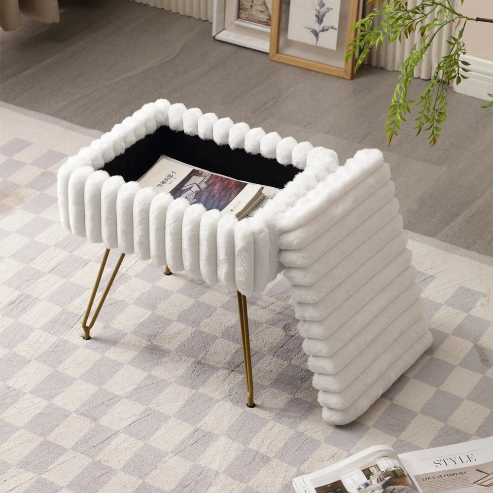 Chic Faux Fur Vanity Stool With Storage - Soft, Comfortable Ottoman Chair For Makeup & Relaxation With Ottoman Chair For Vanity