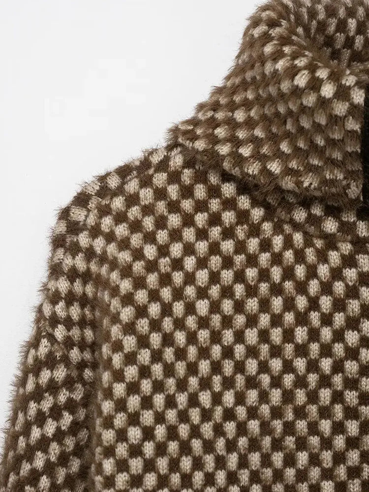 Women 2025 Winter New Artificial Fur Pilot Jacket Collar Cardigan Wool Sweater Thickening Color Block Tops Zipper Jacket