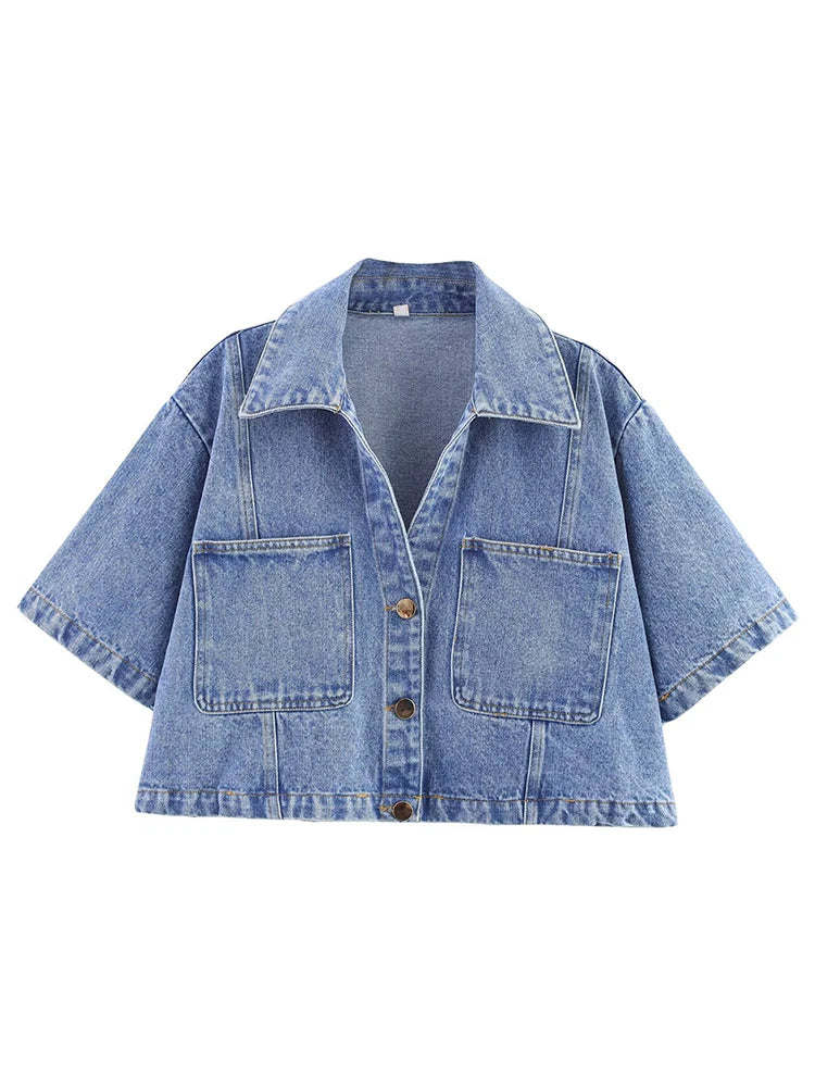 Women's Short Lapel Denim Shirt + Irregular Fashion Short Skirt Pants Vintage Casual Denim Suit Commuter High Street Suit