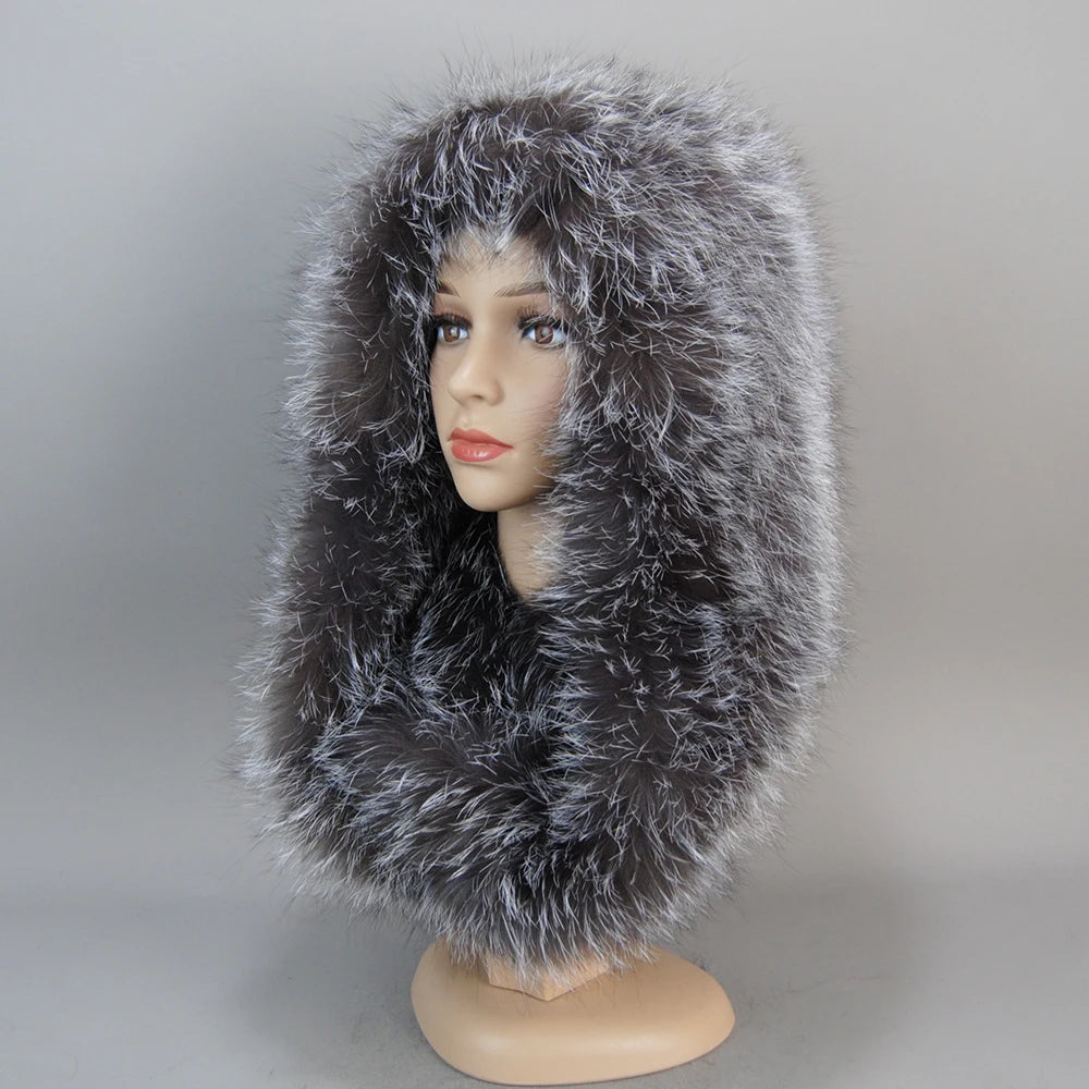 Luxury Knit Genuine Fur Caps Muffler Winter Thick Women 100% Natural Fox Fur Hat Scarves Lady Warm Fluffy Real Fox Fur Hat Scarf