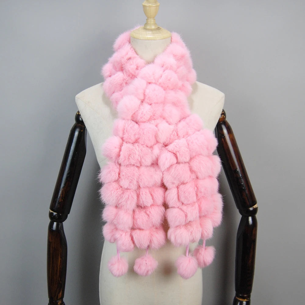 Women Winter Warm Real Rabbit Fur Scarf Hot Sale Natural Rabbit Fur Muffler 2025 Lady 100% Genuine Fur Scarves Wholesale Retail