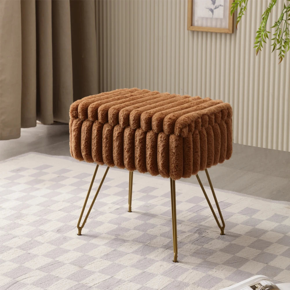 Chic Faux Fur Vanity Stool With Storage - Soft, Comfortable Ottoman Chair For Makeup & Relaxation With Ottoman Chair For Vanity