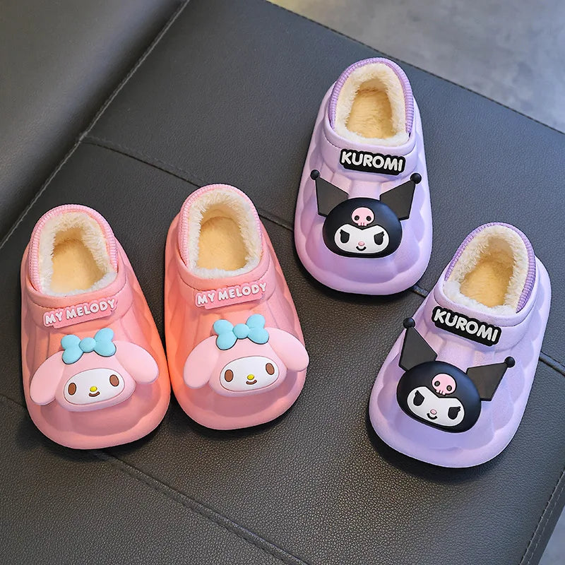 Cartoon Winter Warm Cotton Home Floor Waterproof Slippers Antislip Family Shoes In Door Cute Sweet Kuromi Hello Kitty Size 24-41