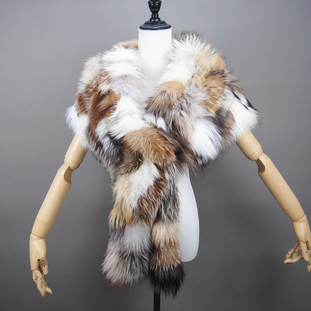 Fashion Real Fox Fur Scarf Collar Fur Ring Muffler Women Fur Stole Neck Warmer Scarf Shawl Cape Men For Lover Christmas Gift