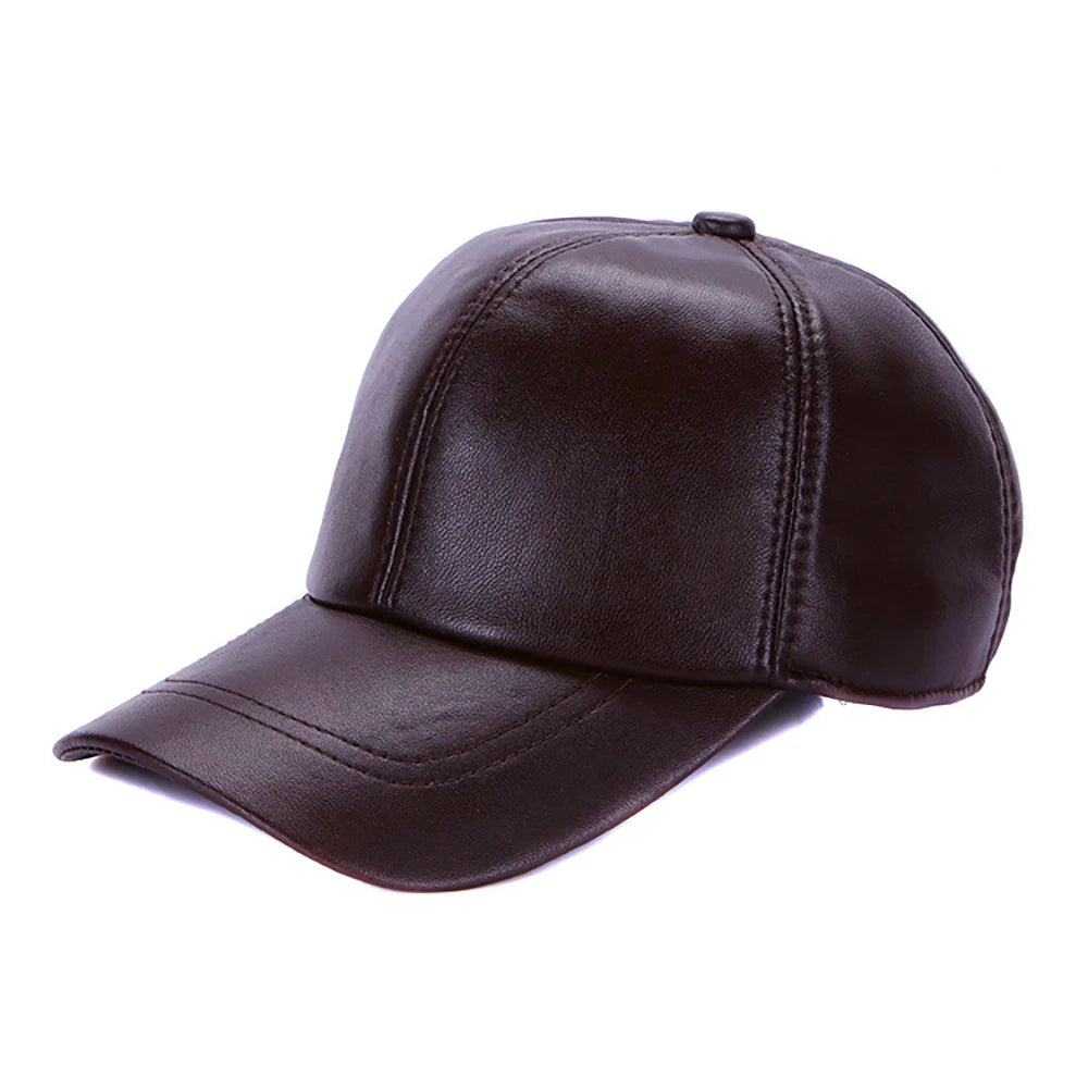 Fashion Cap New Adult Leather Hat Men's Warm Leather Baseball Cap Male Men Outdoor Street Hip Hop Hat Leather Hat Windproof Hat