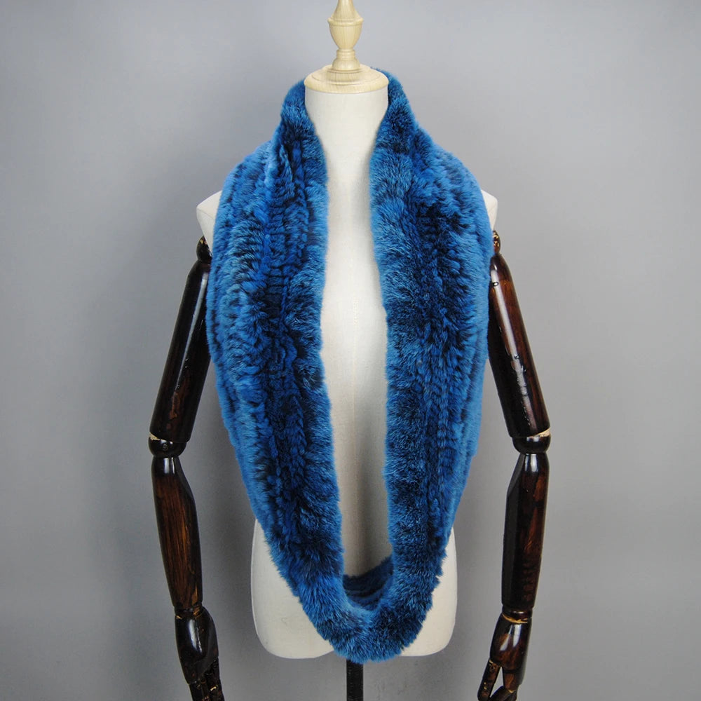 2025 Hot Sale Women New Real Fur Scarf Circle Long Real Fur Scarves Winter Warm Street Fashion Rex Rabbit Fur Muffler
