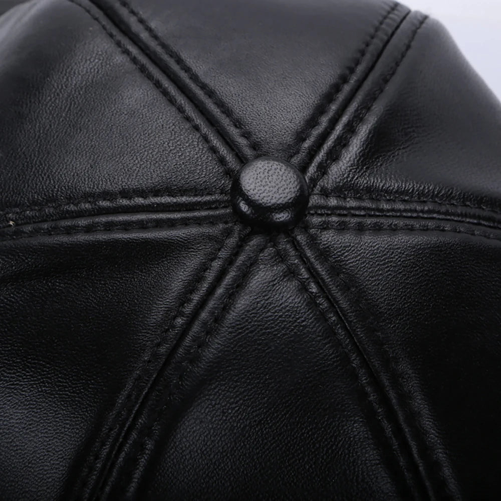 Fashion Cap New Adult Leather Hat Men's Warm Leather Baseball Cap Male Men Outdoor Street Hip Hop Hat Leather Hat Windproof Hat