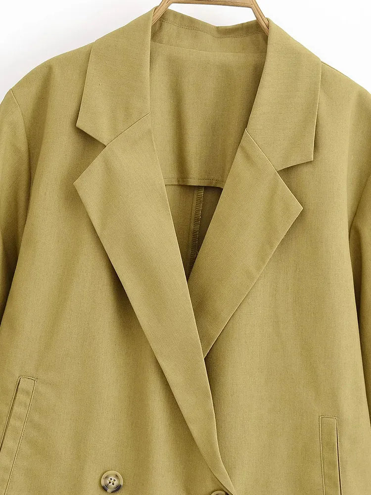 Women Vintage Elegant Short Blazer Pockets Fashion 2025 Autumn Double Breasted Chic Streetwear Mujer Fall Teacher Outwear