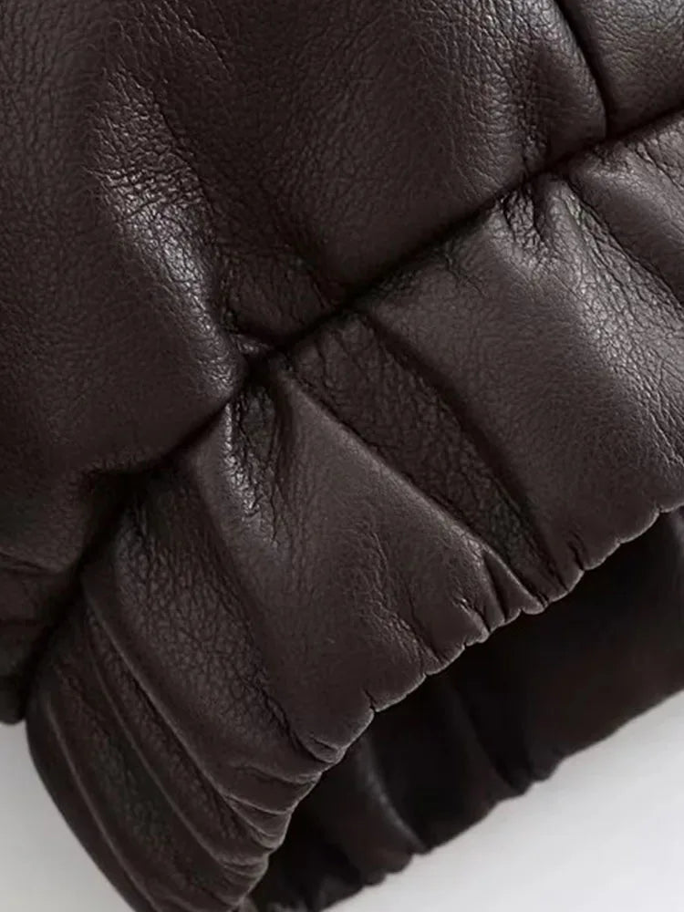 Women 2025 Autumn Artificial Leather Casual Chic Women Jacket Solid Turn-down Collar Zipper Long Sleeve Coats Fashion Coats