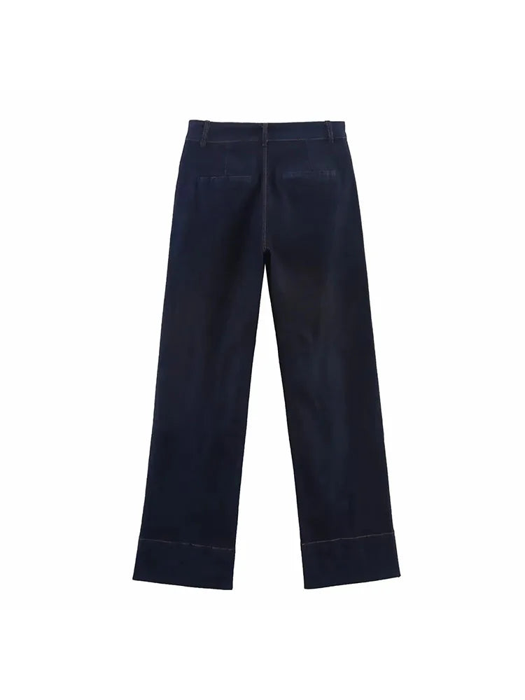 Women's 2025 Vintage Denim Set Single Breasted Lapel Shirt With High Waist Wide Leg Jeans Fall High Street Casual Outfit